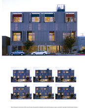 Several street-level views of the building showing the perforated aluminum dual-facade system are seen in these photos. - Photo Credit: John Linden