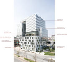 View from across Mount Royal Avenue showcasing the different features of the three façades. - Photo Credit: David Matthiesen